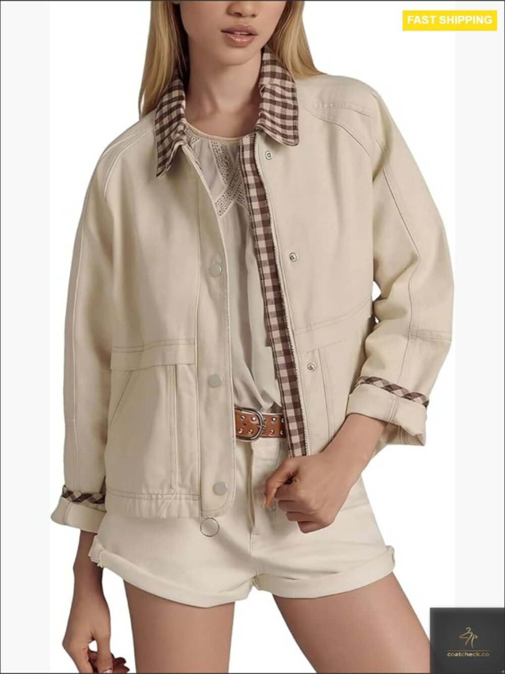 Cropped Plaid Bomber Jacket Oversized Casual Windproof Spring Cotton Coat